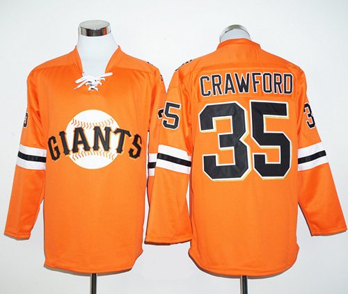 Giants #35 Brandon Crawford Orange Long Sleeve Stitched MLB Jersey - Click Image to Close